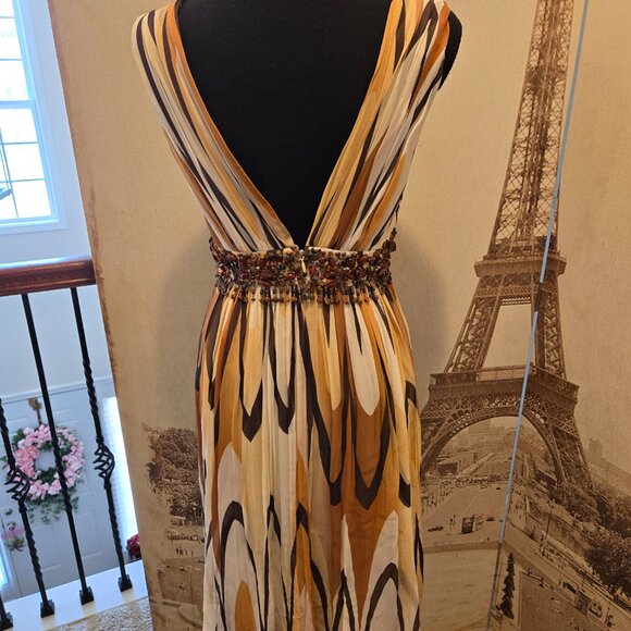 BCBG MaxAzria 2 stripe Beaded empire waist silk dress Size 6 - Picture 3 of 4